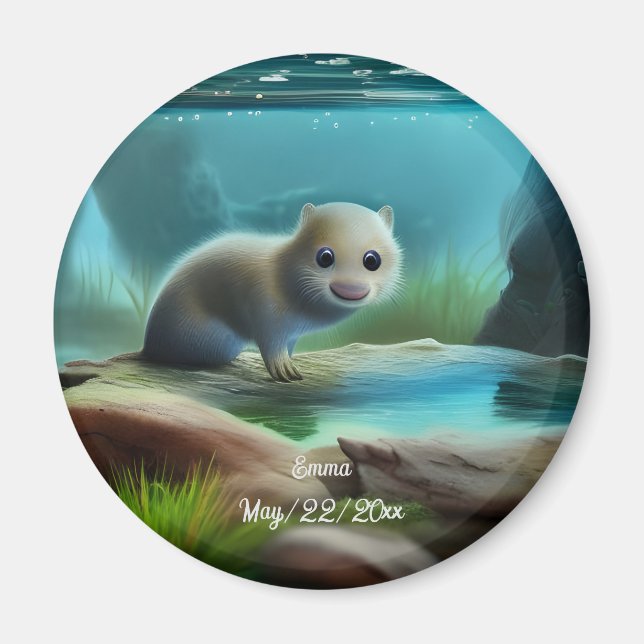 Niedliches Babyotter im Teich - personalisierbar Magnet (Vorne)