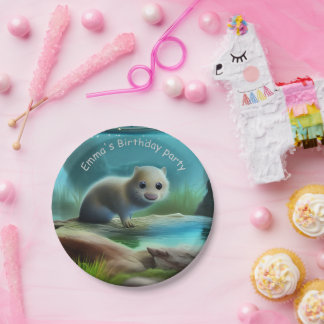 Niedliches Babyotter im Teich - personalisierbar Pappteller