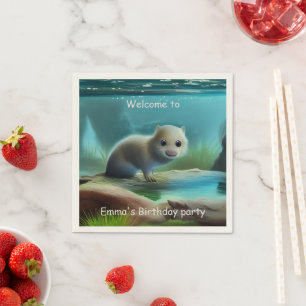 Niedliches Babyotter im Teich - personalisierbar Serviette