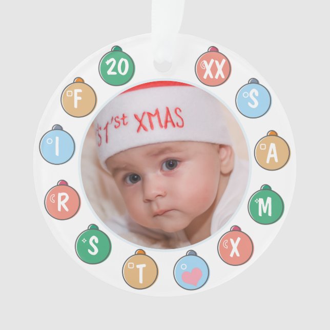 Niedliches Baby's First Christmas Foto Ornament (Vorderseite)