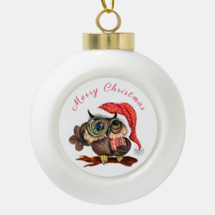 Niedliches Babyschale in Weihnachtshut und Geschen Keramik Kugel-Ornament