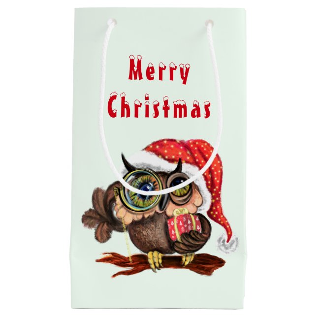 Niedliches Babyschale in Weihnachtshut und Geschen Kleine Geschenktüte (Vorderseite)