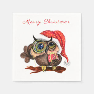 Niedliches Babyschale in Weihnachtshut und Geschen Serviette