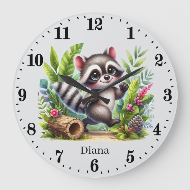 Niedliches Babytracoon gibt Mädchen Kinderzimmer Große Wanduhr (Vorderseite)