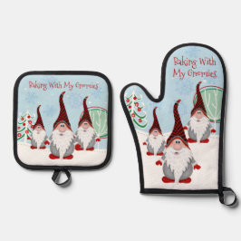 Niedliches Backen mit meinen Gnomaden Gnome Weihna Ofenhandschuh & Topflappen-Set