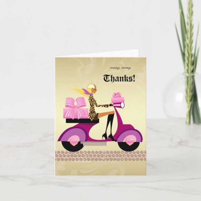 Niedliches Bäckerei-Geschenkboxen-Roller-Mädchen Dankeskarte (Vorderseite)