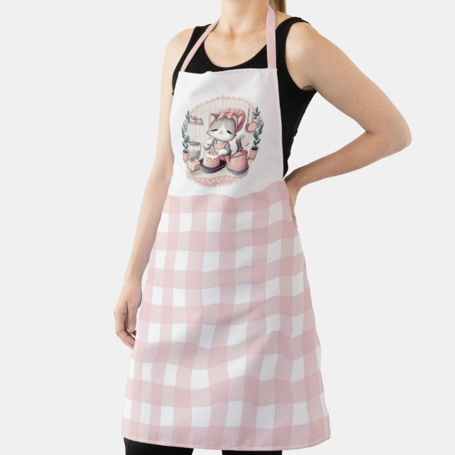 Niedliches Backkitten mit rosa Gingham-Muster Schürze (InSitu)