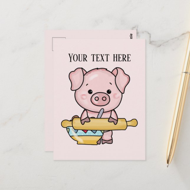 Niedliches Backschwein hinzufügen Postkarte (Vorderseite/Rückseite Beispiel)