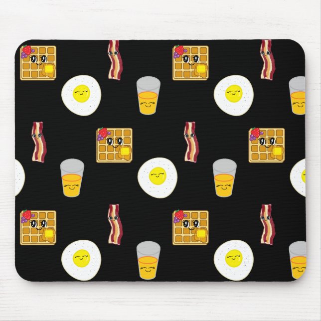 Niedliches Bakon, Eier und Waffeln Cartoon Mousepad (Vorne)
