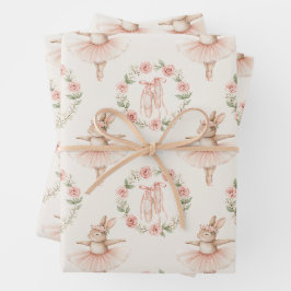 niedliches Ballerina Kaninchen und Blume Geschenkpapier Set