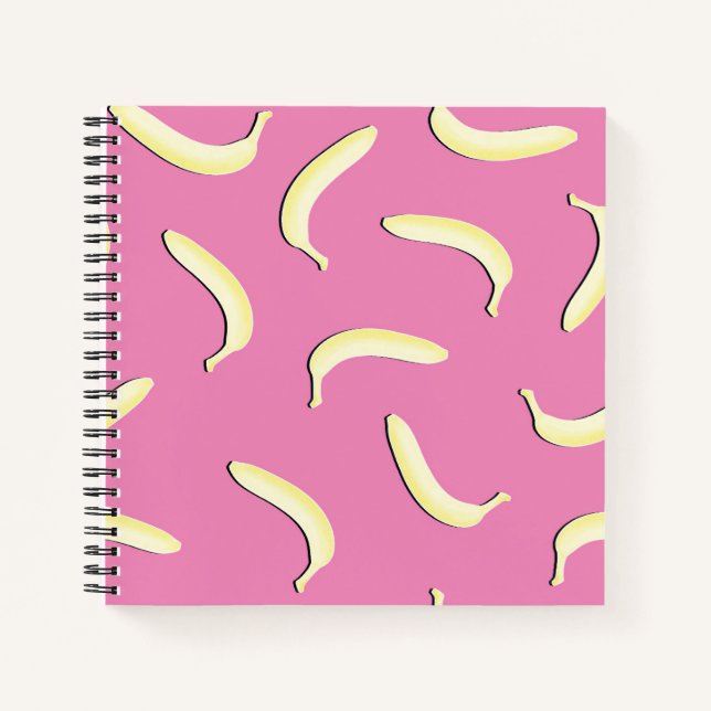 Niedliches Bananenmuster Spiralnotebook Rosa Gelb Notizbuch (Vorderseite)