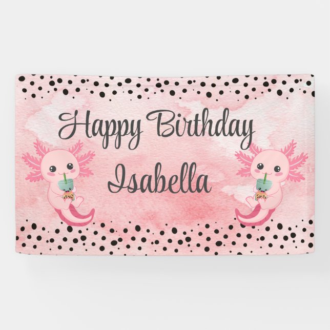 Niedliches Banner für Boba Tea Axolotl Party (Horizontal)
