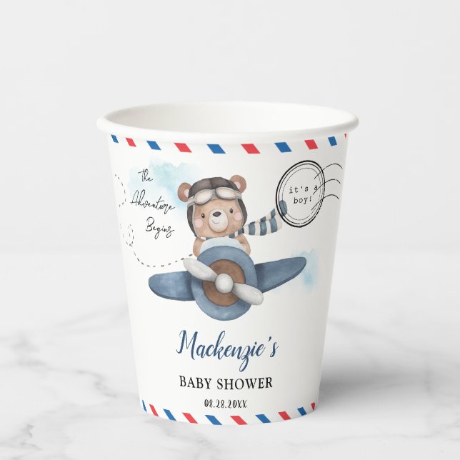 Niedliches Bärenabenteuer Beginnt Boy Baby Dusche Pappbecher (Vorderseite)