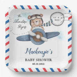 Niedliches Bärenabenteuer Beginnt Boy Baby Dusche Pappteller