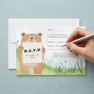 Niedliches Bärenhalterzeichen RSVP-Kartengrashinte RSVP Karte
