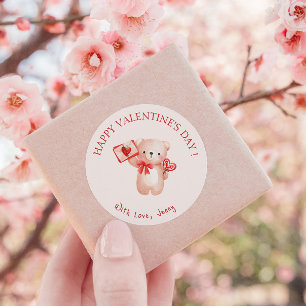 Niedliches Bärenherz Frohes Valentinstag Runder Aufkleber