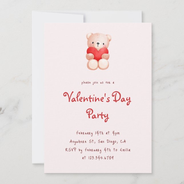 Niedliches Bärenherz Valentinstag Party Einladung (Vorderseite)