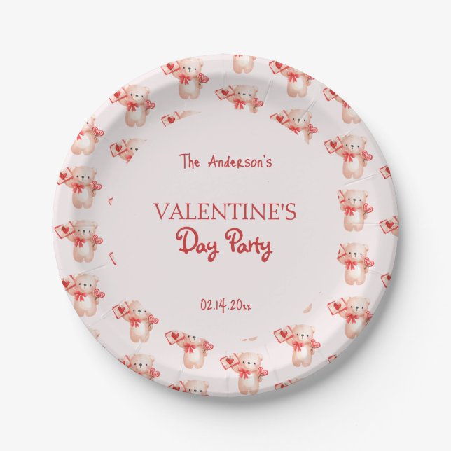 Niedliches Bärenherz Valentinstag Party Pappteller (Vorderseite)