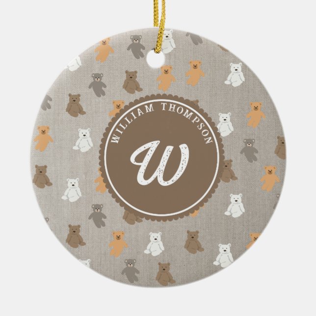 Niedliches Bärenmuster Anfangsmonogramm Keramik Ornament (Vorne)