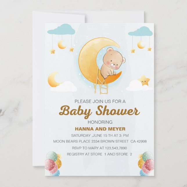 Niedliches Bärenthema Girl Baby Dusche Einladung (Vorderseite)