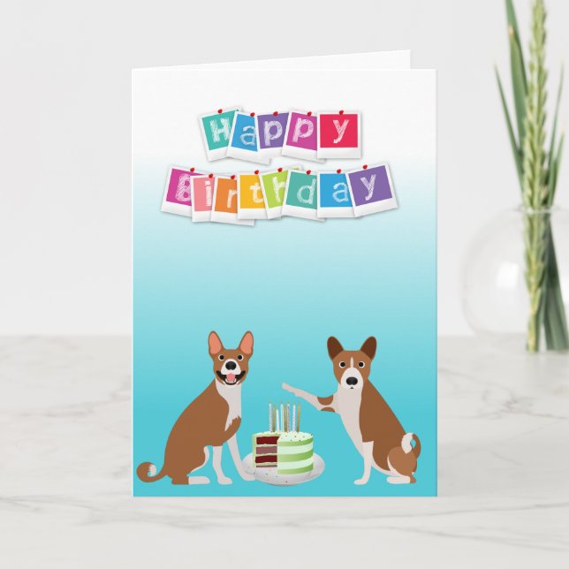 Niedliches Basenji Hound Hund Tier mit Kuchen Karte (Vorderseite)