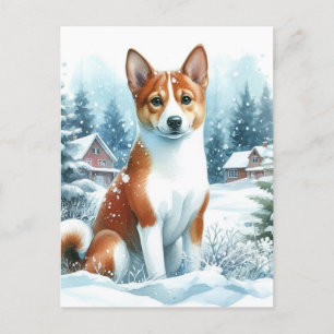 Niedliches Basenji Winter Watercolor Art Postkarte