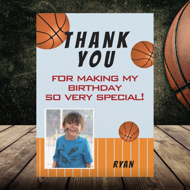 Niedliches Basketball Kindergeburtstag Foto Dankeskarte (Von Creator hochgeladen)