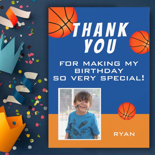 Niedliches Basketball Kindergeburtstag Foto Dankeskarte (Von Creator hochgeladen)