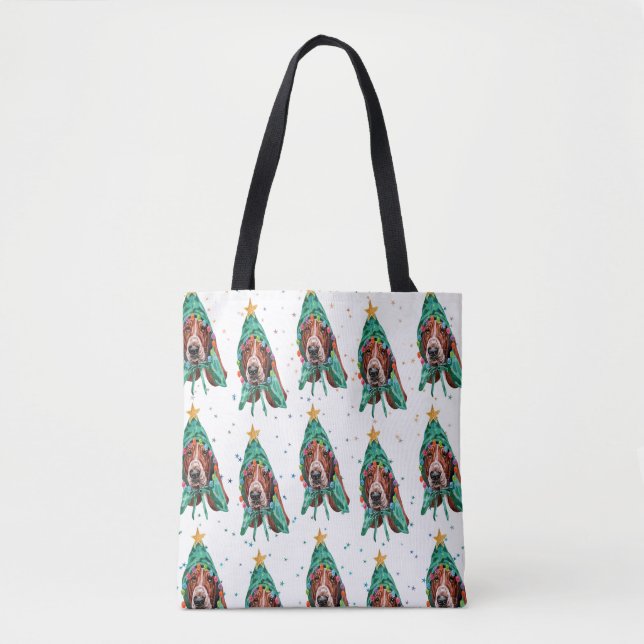 Niedliches Basset Hound Dog Muster Weihnachten Tasche (Vorderseite)