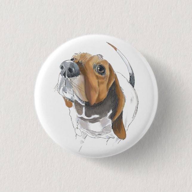 Niedliches Basset Hound Nah Button (Vorderseite)