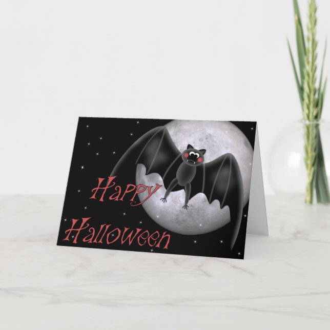 Niedliches Bat & Bright Moon Happy Card Karte (Vorderseite)