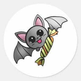 Niedliches Bat mit Süßigkeiten Runder Aufkleber