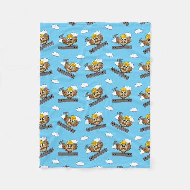 Niedliches Bauarbeiter-Owl mit Hard Hat Cartoon Fleecedecke (Vorderseite)