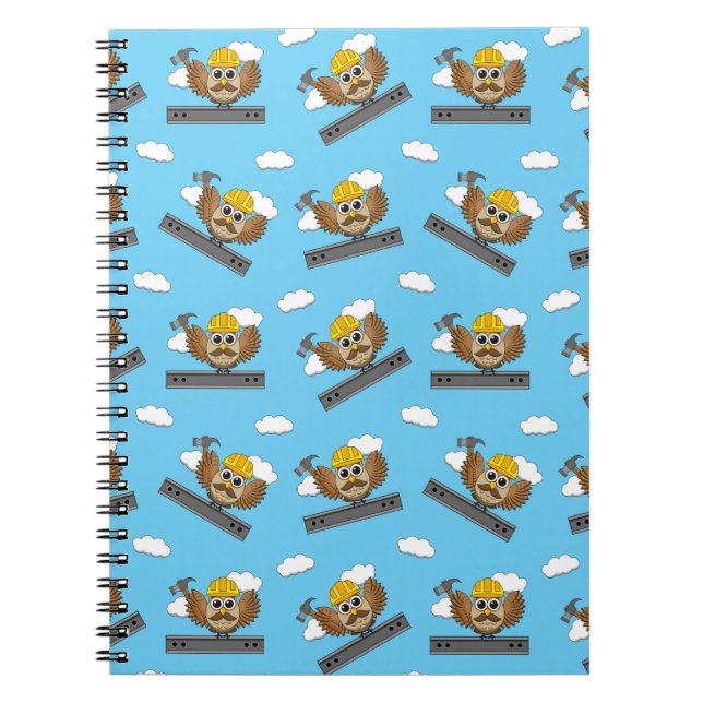 Niedliches Bauarbeiter-Owl mit Hard Hat Cartoon Notizblock (Vorderseite)
