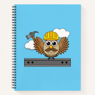 Niedliches Bauarbeiter-Owl mit Hard Hat Cartoon Notizbuch