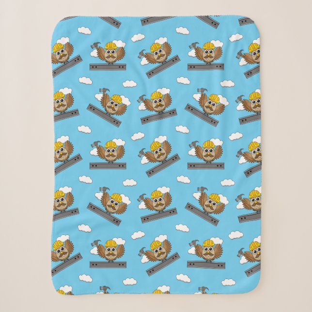 Niedliches Bauarbeiter-Owl mit Hard Hat Cartoon Sherpadecke (Vorderseite)