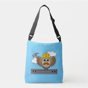 Niedliches Bauarbeiter-Owl mit Hard Hat Cartoon Tragetaschen Mit Langen Trägern