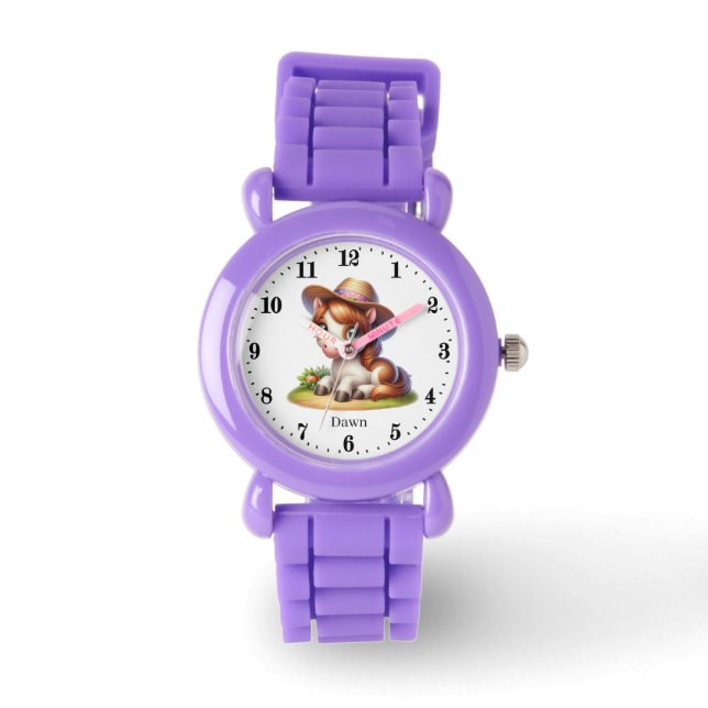 Niedliches Bauernpferd mit Namen für Mädchen auffü Armbanduhr (Vorderseite)