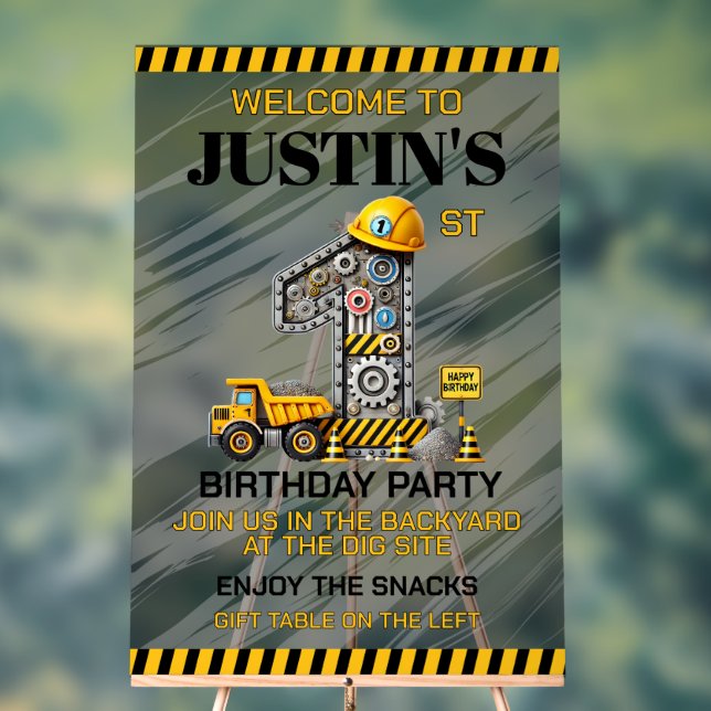 Niedliches Baugewerbe 1. Geburtstag Party Acrylschild (Neutral)