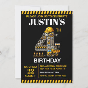 Niedliches Baugewerbe 4. Geburtstag Party Einladung