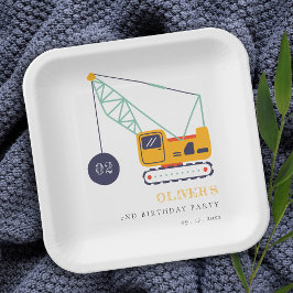 Niedliches Baukranfahrzeug jeden Geburtstag Pappteller