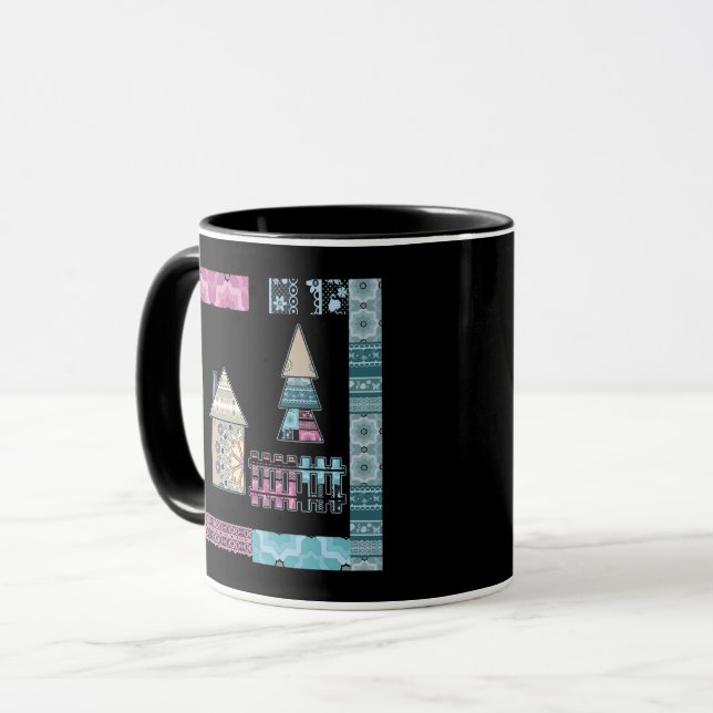 Niedliches Baumkronenholz aus Patchwork abstrakte  Tasse (Vorderseite Links)