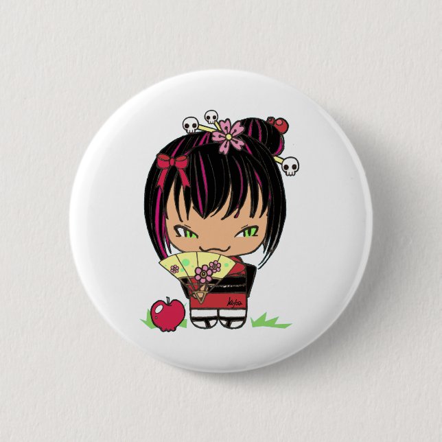 Niedliches beängstigendes Miao - gotische kokeshi Button (Vorderseite)