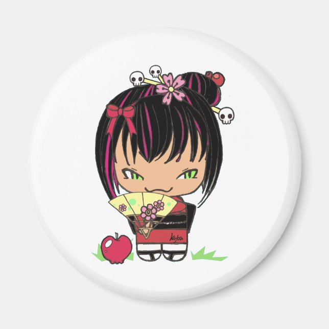 Niedliches Beängstigendes Miao - gotische Kokeshi- Magnet (Vorne)