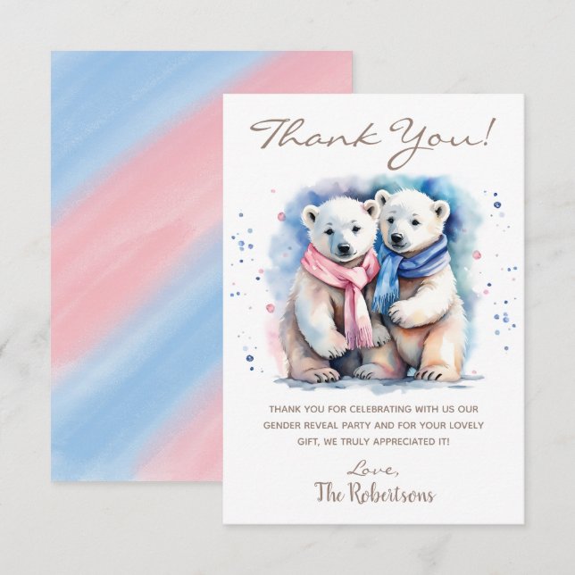 Niedliches Bear Winter Animal Reveal Party Dankeskarte (Vorne/Hinten)