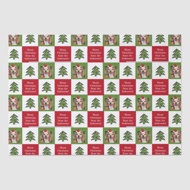Niedliches Begleiter Foto Roter Grüner Weihnachtsb Seidenpapier (Vorderseite)