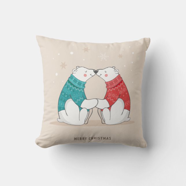 Niedliches beige Weihnachtspolare Bären Kissen (Vorderseite)