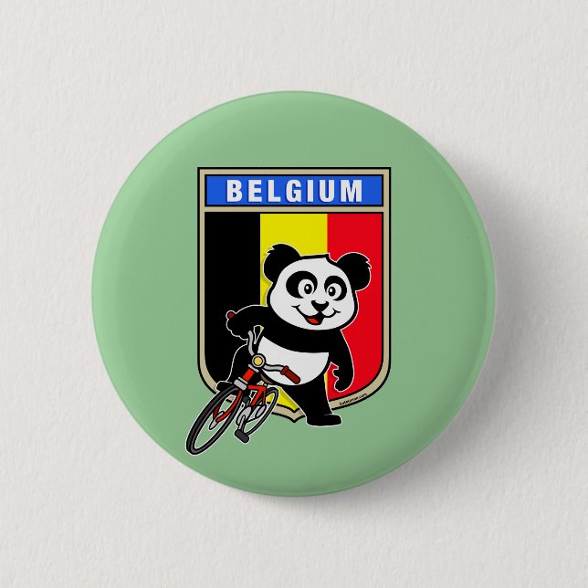 Niedliches Belgien Radfahren Panda Button (Vorderseite)