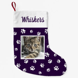 Niedliches benutzerdefiniertes Cat Foto Name Lila  Kleiner Weihnachtsstrumpf