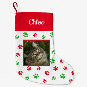 Niedliches benutzerdefiniertes Cat Foto Name Rote  Kleiner Weihnachtsstrumpf